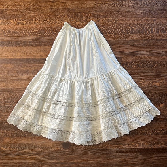 Antique Tiered Petticoat, Full Length Lace Skirt, Corset Waist - Picture 2 of 12